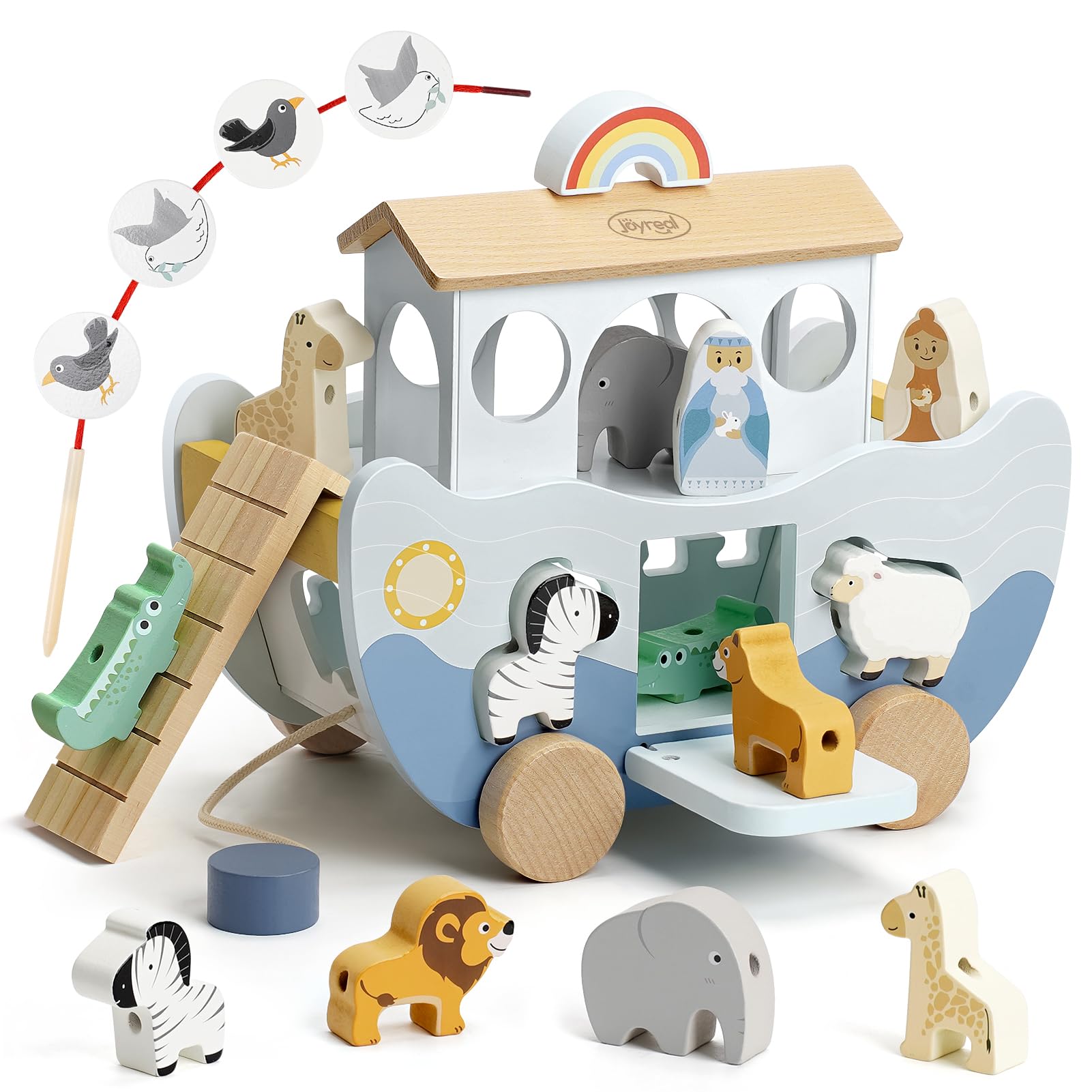 Joyreal Wooden Noah's Ark – Baptism Gift Boy Girl, Montessori Wooden Toys 1 2 3 