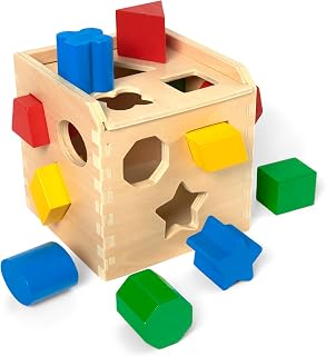 Melissa & Doug Shape Sorting Cube Wooden Classic Educational Toy | 13 Piece Set, Wooden Shape Sorter, 12 Shapes, Shape & Color Matching, Montessori, Toddler Learning Toys for Kids, Ages 2+