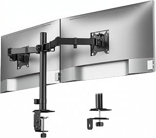 monTEK Stable Dual Monitor Stand for 17-32 Inch Computer Screen, Fully Adjustable Monitor Mount Hold up to 10KG Weight, C-Clamp and Grommet, VESA 75x75mm/100x100mm