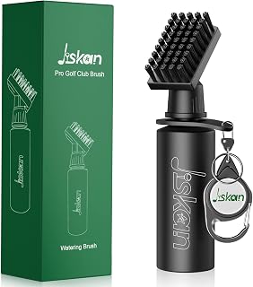 Jiskan Pro Golf Club Brush Cleaner With Retainer Clip and Squeeze Water Bottle - 7.5 Inches, 4 Ounces - Essential Accessories and Gifts for Men