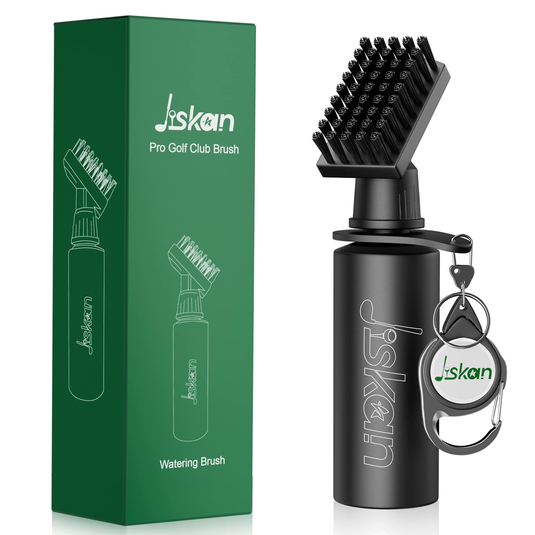 Jiskan Pro Golf Club Brush Cleaner With Retainer Clip and Squeeze Water Bottle -