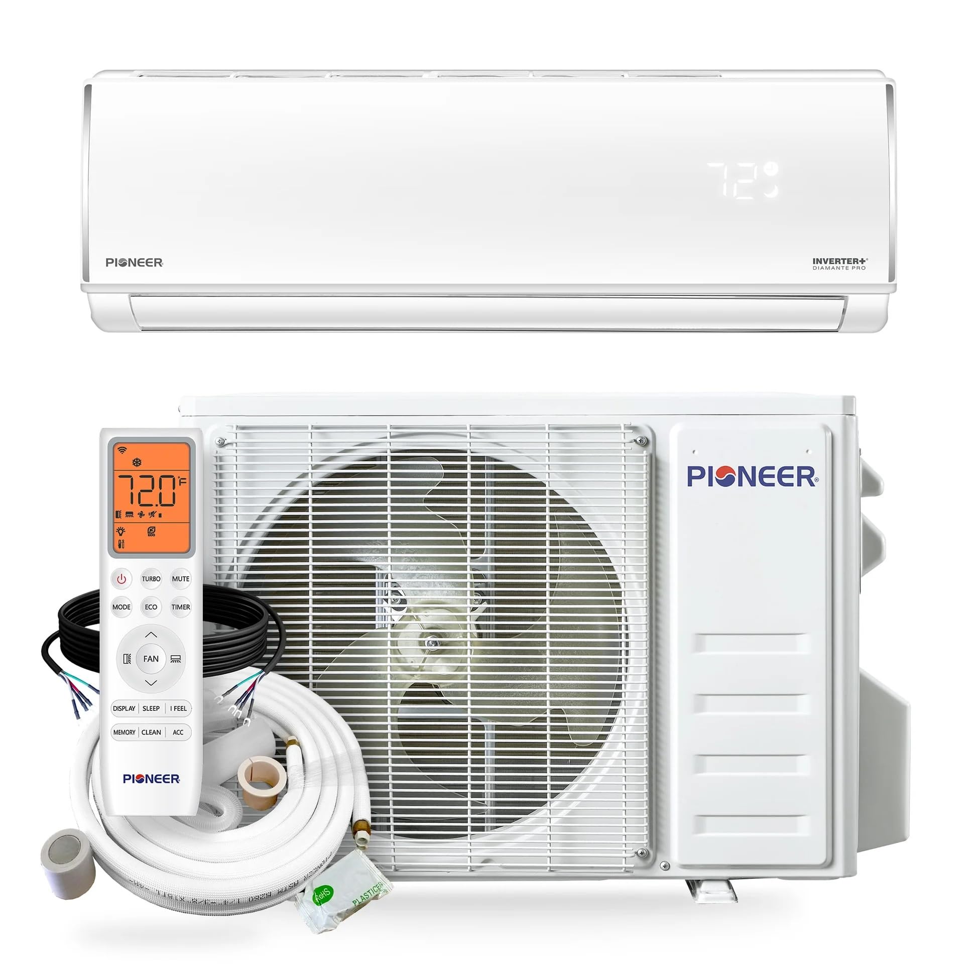 Pioneer Diamante Pro Mini Split Air Conditioner, Heat Pump, 18000 BTU, 230V | 16