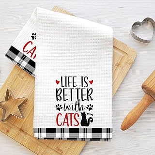 Cat Paw Dish Towels Microfiber Dish Towels for Kitchen Bathroom Farmhouse Decor Life Is Better with Cats Drying Towel Reusable Durable Cat Gifts