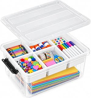 17 QT Clear craft storage box with Tray, storage bins for Art Supplies | Craft organizers and storage for art supplies, beads, markers, sewing tools, paper crafts and classroom use