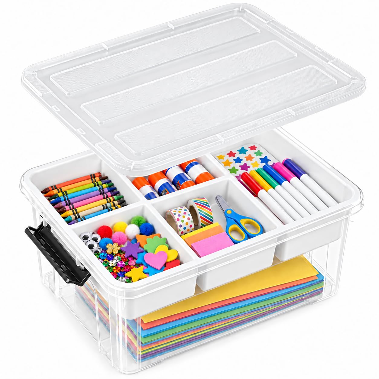17 QT Clear craft storage box with Tray, storage bins for Art Supplies | Craft o