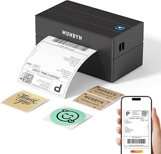MUNBYN Shipping Label Printer Bluetooth, Postage Thermal Label Printer 4x6 for Business, Compatible with Etsy, Shopify, Royal Mail, DHL, DPD, Evri, with 25 Labels, 130B, Black