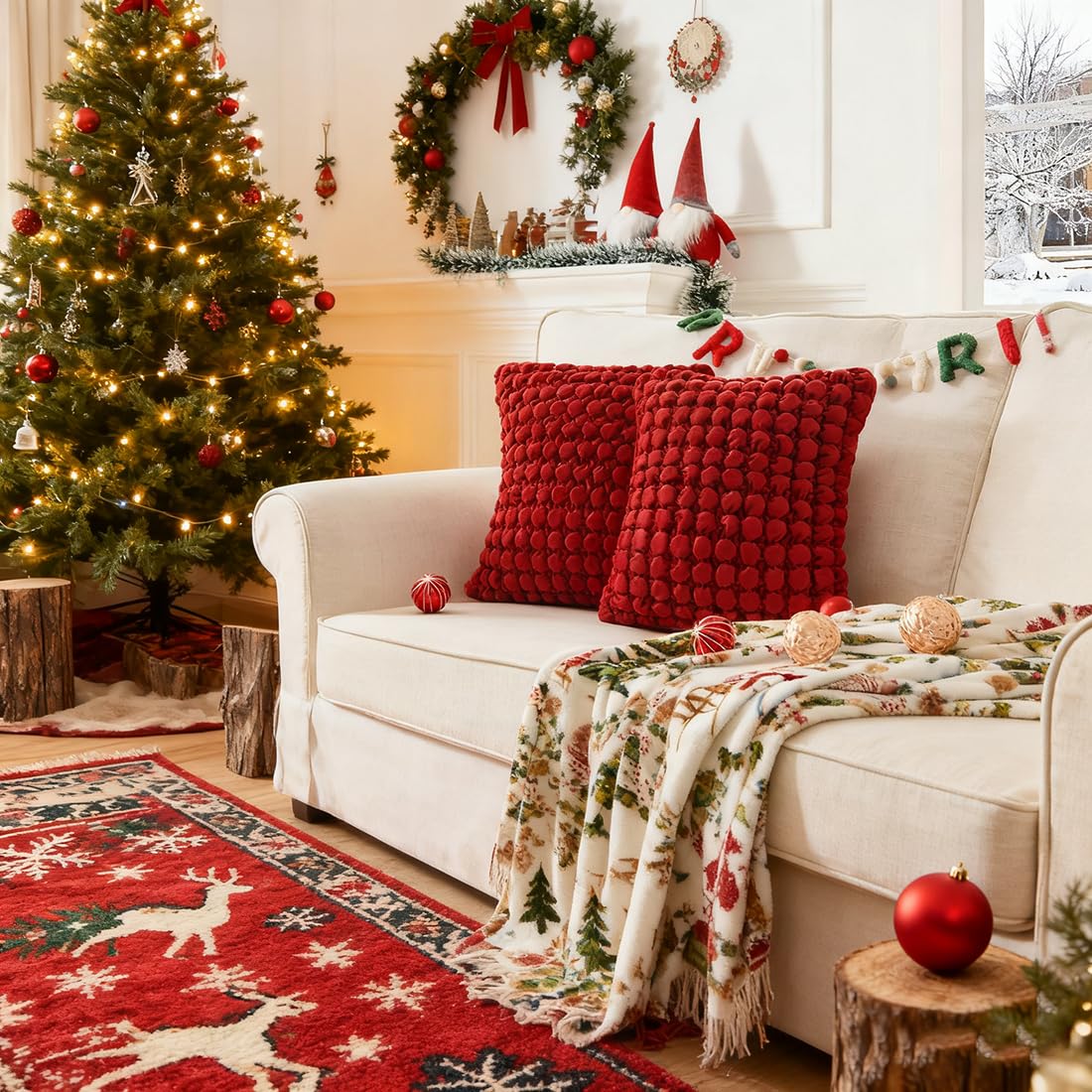 Velvet Throw Pillow Covers 18x18 Set of 2 Red Cushion Case