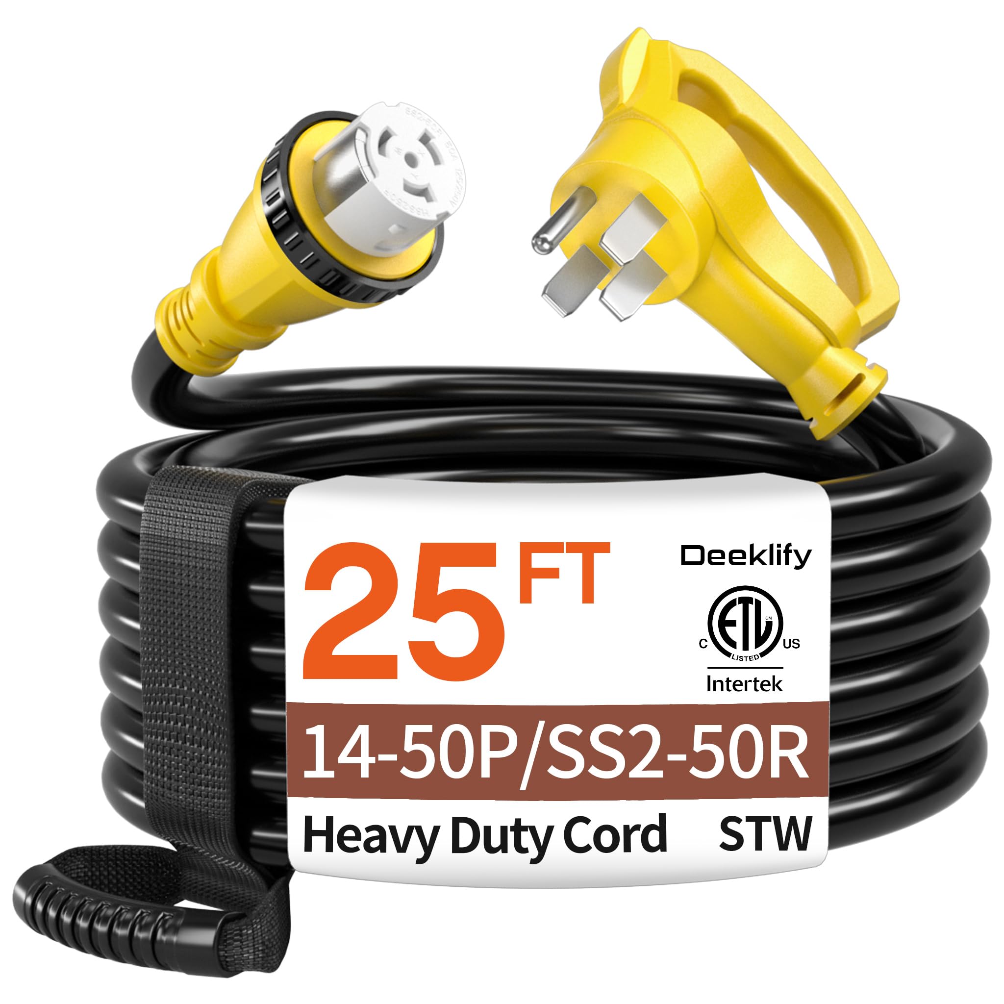 Deeklify 25FT 50 Amp Generator Cord NEMA14-50P/SS2-50R with Twist Lock | 50 Amp 