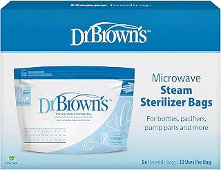 Dr. Brown’s Microwave Steam Sterilizer Bags for Baby Bottles, Pacifiers, Pump Parts and Accessories, Travel Baby Bottle Sterilizer, 30 Uses per Bag, 5-Pack