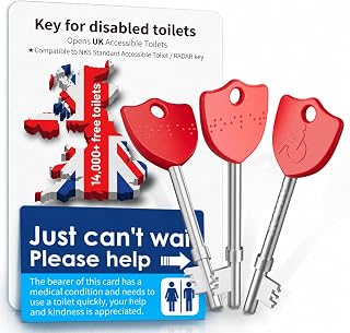 Radar Key for Disabled Toilets UK, Disabled Toilet Key, Red, 3 Pack | Chrome-plated zinc alloy, broad grip, tactile handle markings, keyring hole for everyday carry