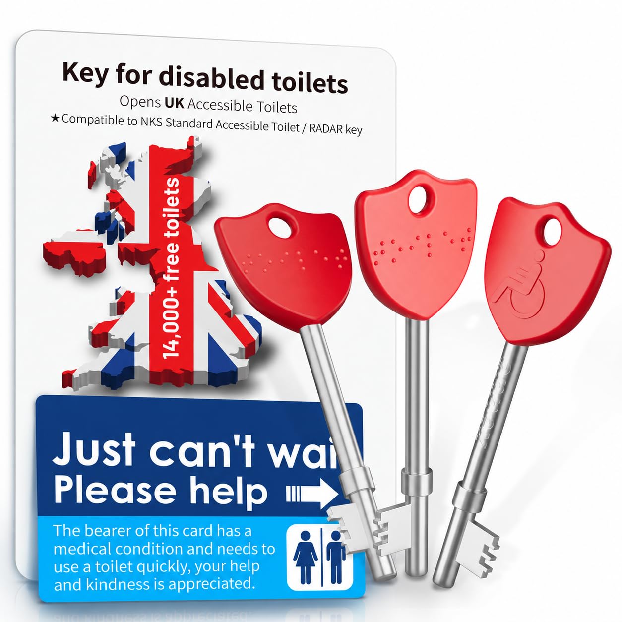 Radar Key for Disabled Toilets UK, Disabled Toilet Key, Red, 3 Pack | Chrome-pla