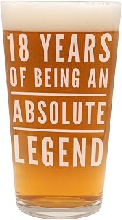 18th Birthday Gift for Boys, Men, Beer Glass Pint, 18 years of being an absolute Legend, Christmas, Birthday 18th Birthday Ideas for Men - Novelty and Funny 18th Birthday Gifts