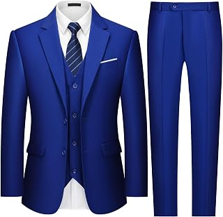 MAGE MALE Ensemble de smoking 3 pièces à deux boutons pour homme avec blazer, veste, gilet et pantalon pour mariage, bal de fin d'année, affaires