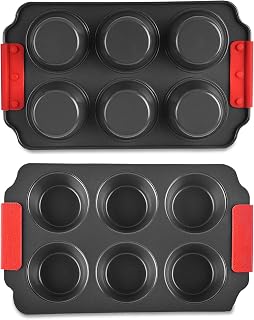Zuvo 6 Cup Muffin Tray, Carbon Steel Cupcake Tin with Stay-Cool Handles