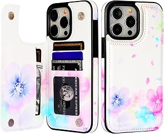 HAOPINSH for iPhone 15 Pro Max Wallet Case with Card Holder, Pale Flower Pattern Back Flip PU Leather Kickstand Card Slots Case for Girls Women, Double Magnetic Clasp Shockproof Cover 6.7"