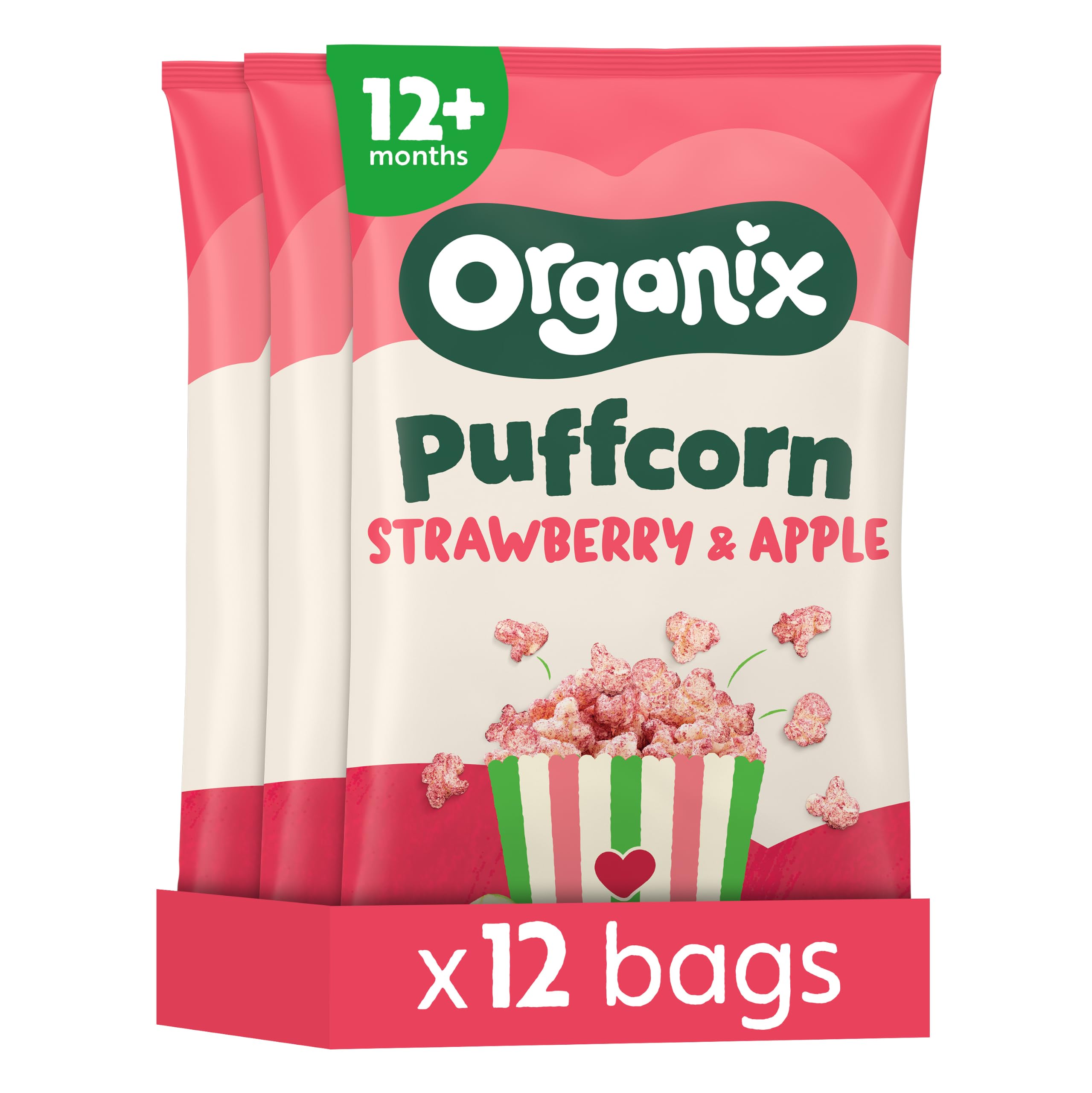 Organix Strawberry & Apple Puffcorn Multipack, 3 x (4 x 10 g Bags) | Organic Tod