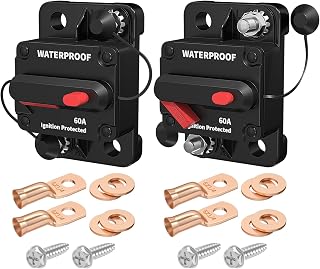 DaierTek 60 Amp Circuit Breaker 12V 24V 48V, DC 12 Volt Marine Circuit Breaker 60A Manual Reset Inline Fuse Waterproof Circuit Breakers for Auto Car Truck -2Pack
