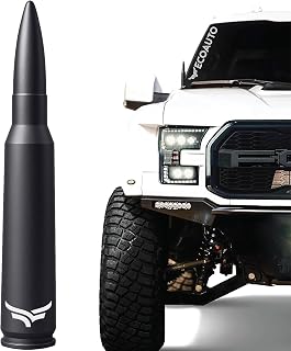 EcoAuto 50 Cal Bullet Antenna for Ford F150 F250 F350 &amp; Dodge Ram &amp; Ford Raptor Bronco - Instantly Upgrade Your Truck Look with F150 Antenna - Anti-Theft Antenna Topper - Matte Black Bullet Antenna
