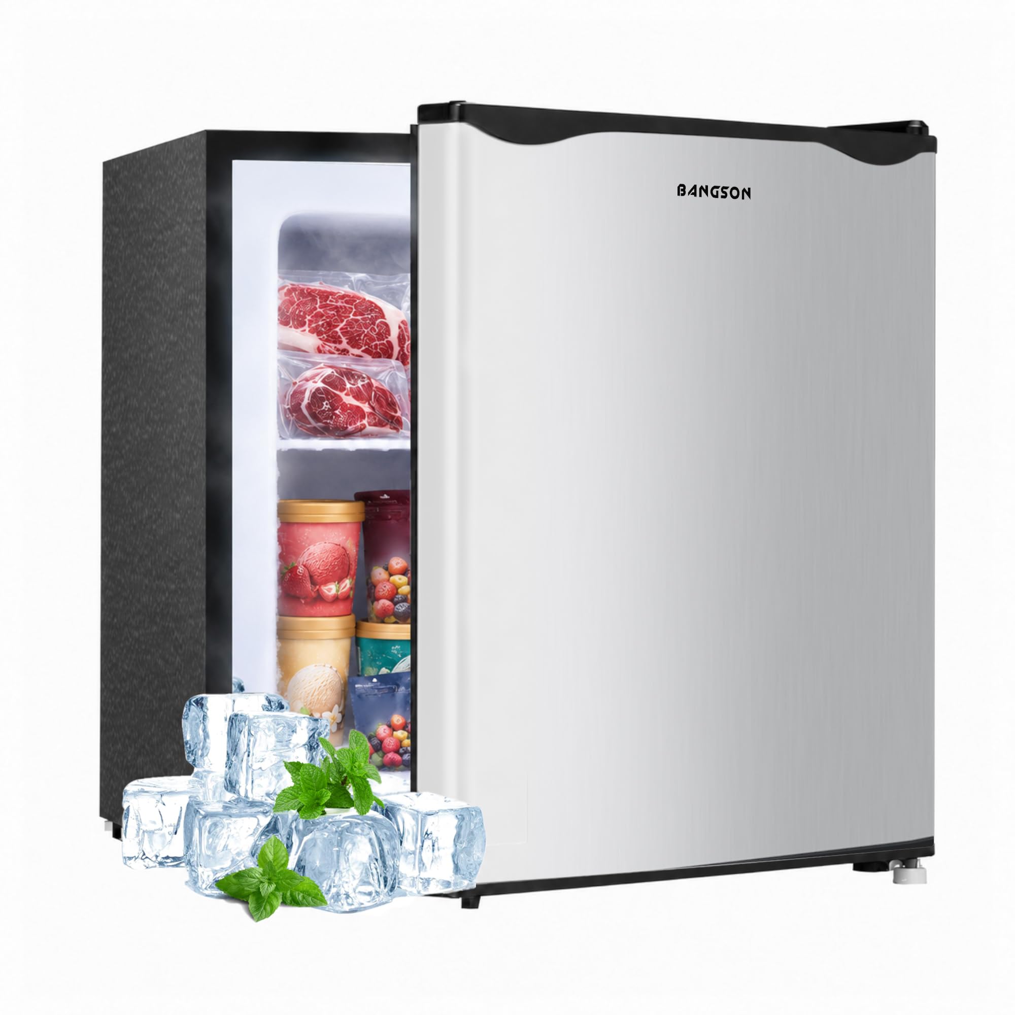BANGSON 1.1 Cu.ft Upright Mini Freezer for Dorms Apartment, Silver | Compact Fre