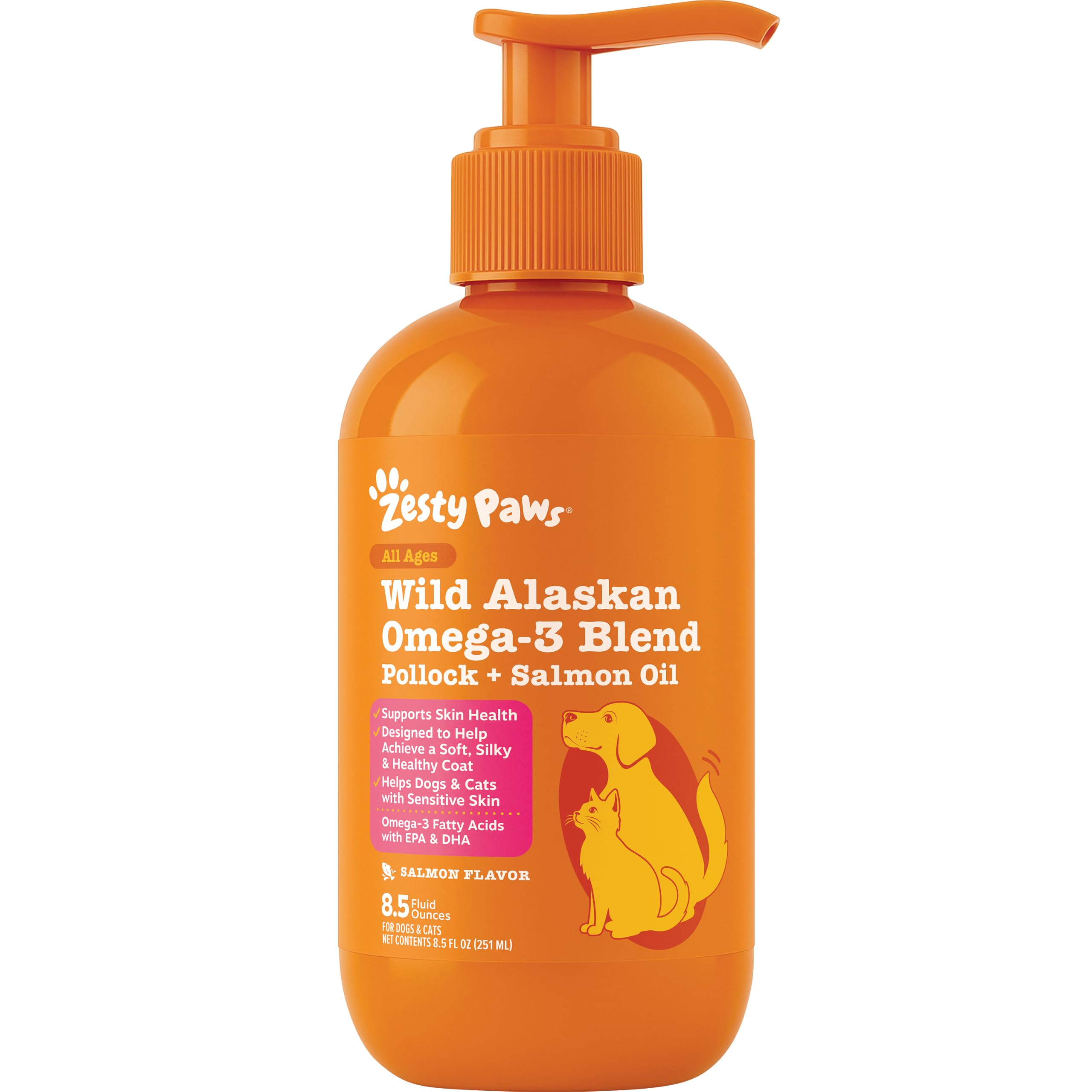 Zesty Paws Salmon Oil for Dogs & Cats - Omega 3 for Dogs 8.5oz | Fish Oil for Do