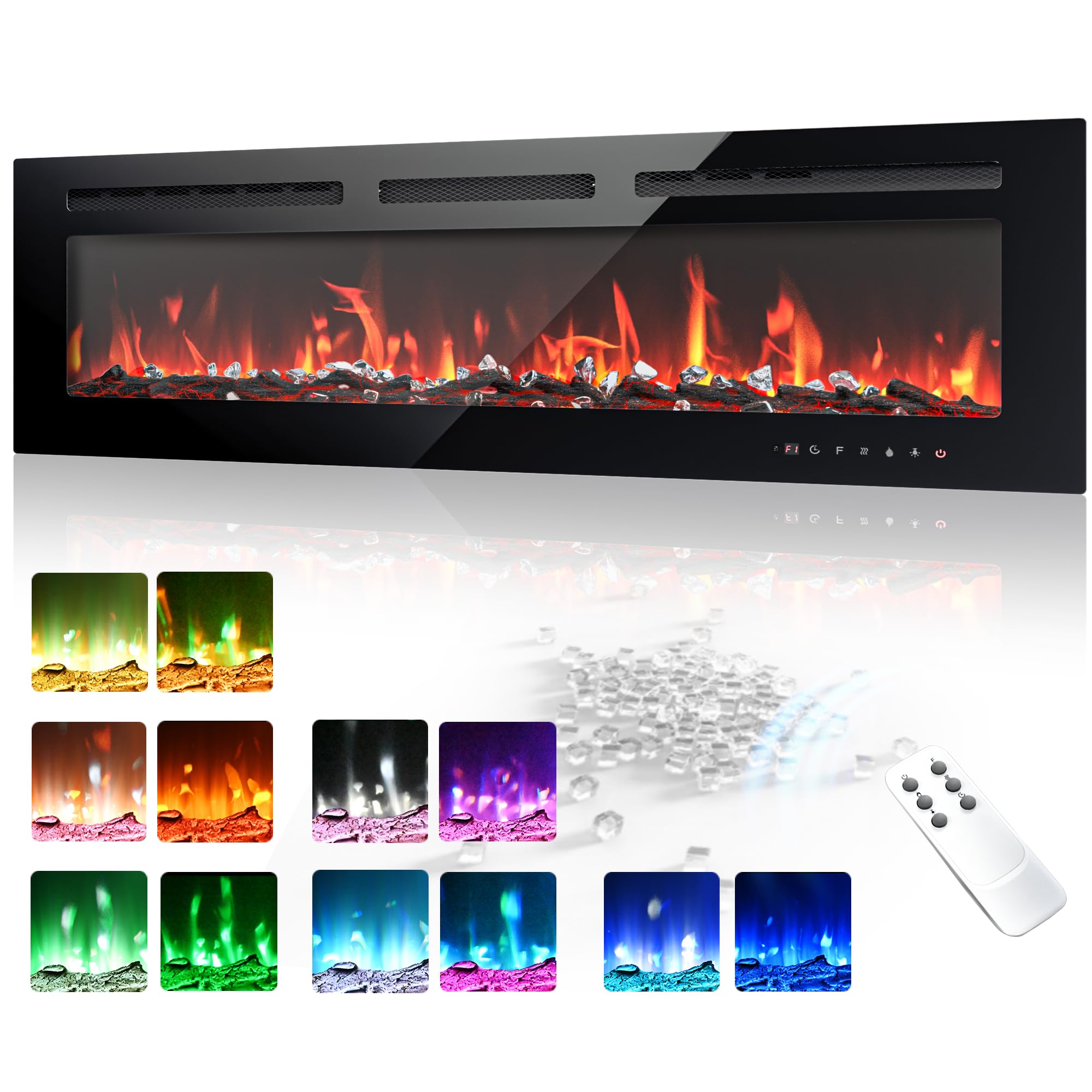 EUHOMY 50 Inch Electric Fireplace Recessed and Wall Mounted | Adjustable Flame C