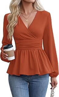 MOLERANI Women Peplum Tops Wrap V Neck Blouses Long Sleeve Shirts