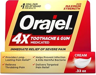 Orajel 4X Toothache and Gum Pain Medicated Pain Relief Cream, 0.33 Oz | Immediate Relief, For Severe Tooth & Gum Pain, Maximum Strength, Oral Antiseptic, Long-Lasting, #1 Oral Pain Relief Brand