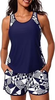 Summer Mae Blouson Women's Tankini Swimsuit Tummy Control Two Piece Swimsuit with Sports Pockets Swimsuit