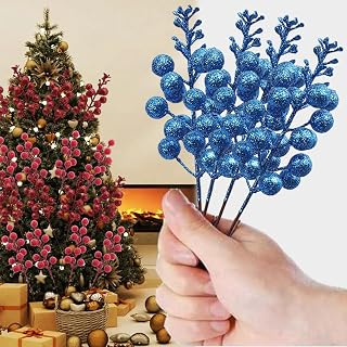 Artificial Christmas Berries, Fake Berries Branches, Christmas Tree Ornaments Home Decorations(4Pcs, Blue)