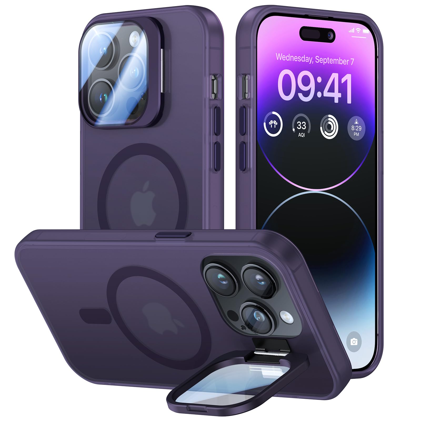 VOFATA for iPhone 14 Pro Case with Camera Cover Stand [Built-in 9H Camera Lens P