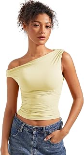 SUUKSESS Women Off Shoulder Tops Fitted Sleeveless Shirt Going Out Crop Top