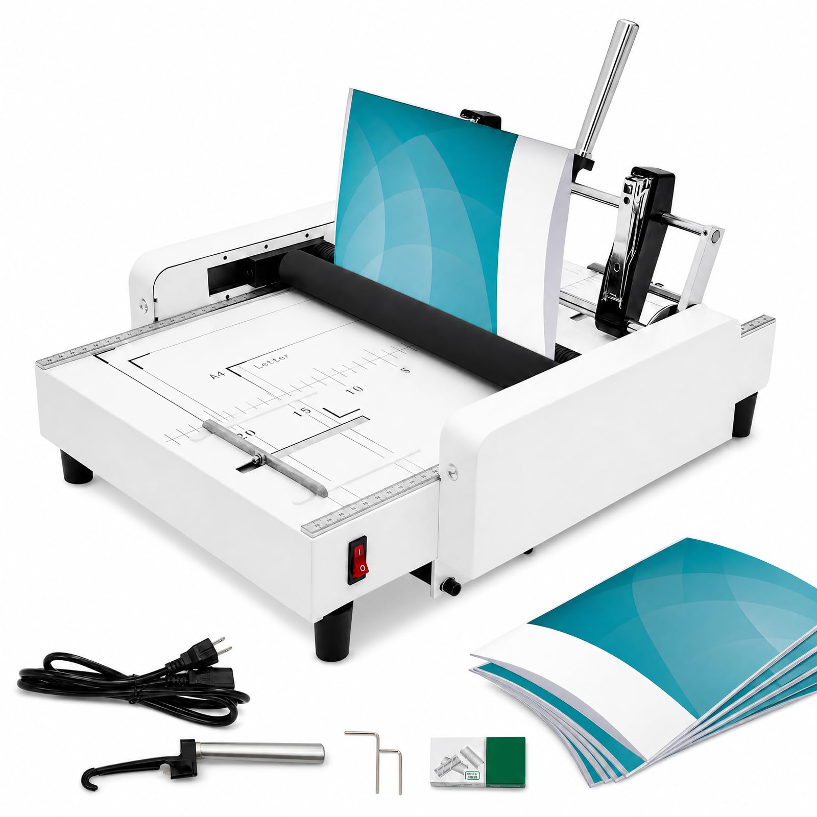 Automatic Booklet Maker Machine, Max 11.7" × 16.5" Paper Folding and Binding Mac