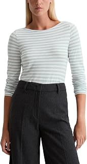 Marc OPolo Women's Long-Sleeved T-Shirt with Striped Boat Neck
