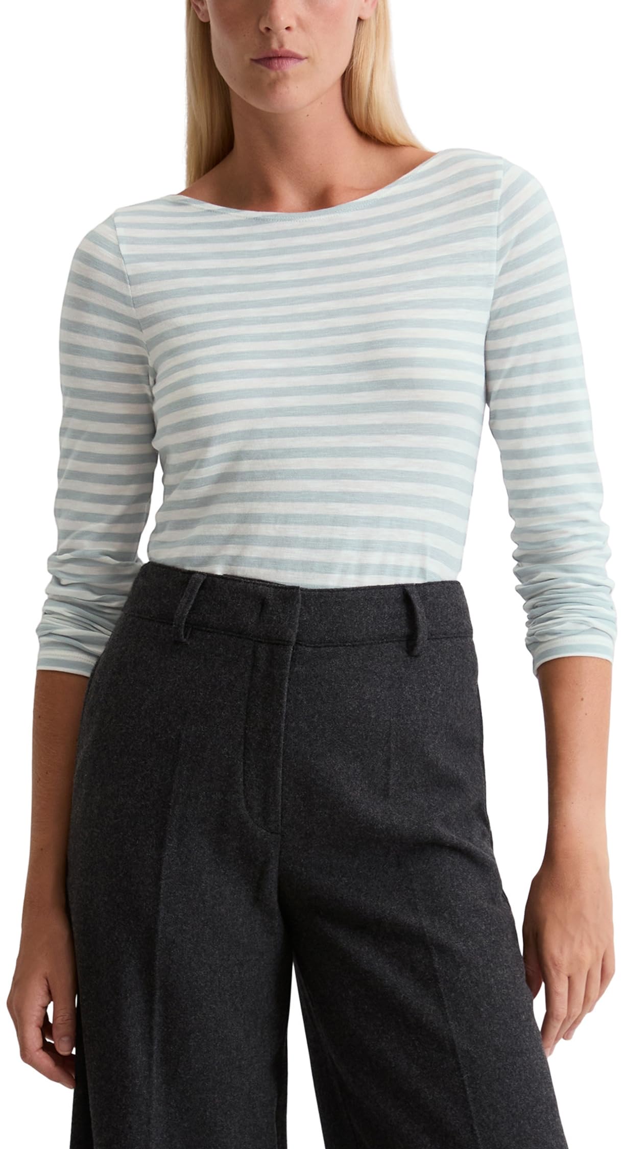 Marc OPolo Women's Long-Sleeved T-Shirt with Striped Boat Neck