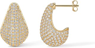 PAVOI 14K Gold-Plated 925 Sterling Silver Posts Chunky Studded Teardrop Pavé Drop Dangle Earrings for Women | Cubic Zirconia Statement Earring Pair