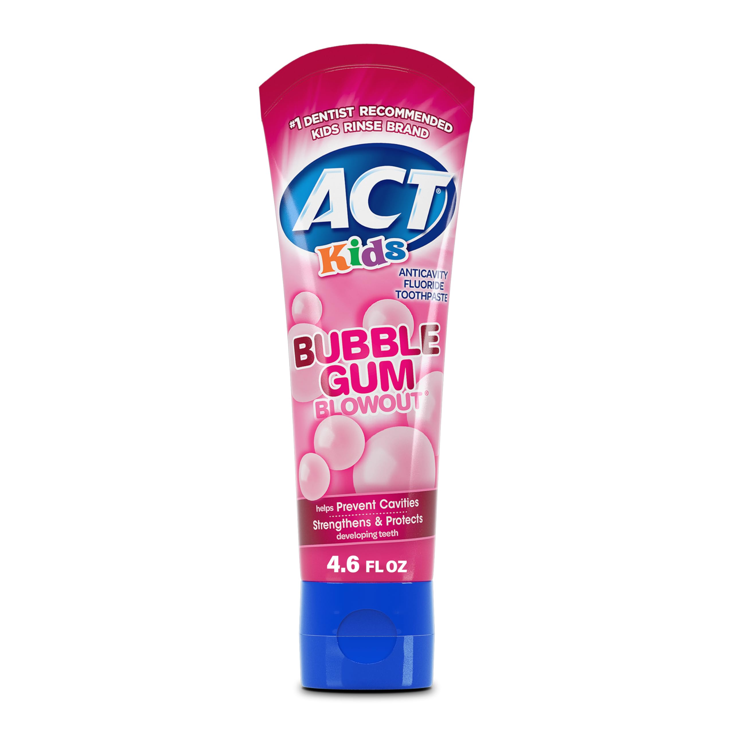 ACT Kids Anticavity Fluoride Toothpaste, Bubble Gum Blowout, 4.6 oz. | Prevents 