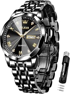 OLEVS Watches Men Diamond Business Dress Analog Quartz Stainless Steel Waterproof Date Light Two Tone Luxury Casual Wrist Watch Gifts for Men