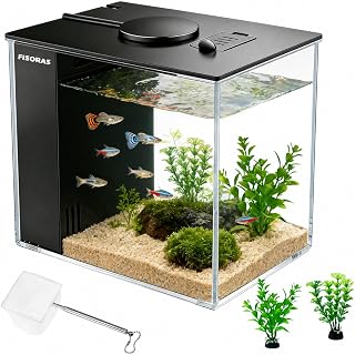 FISORAS 1Gal (3.7L) Small Aquarium Kit with Water Filter Pump and LED Light | Ideal for Betta, Goldfish, Shrimp, Guppy