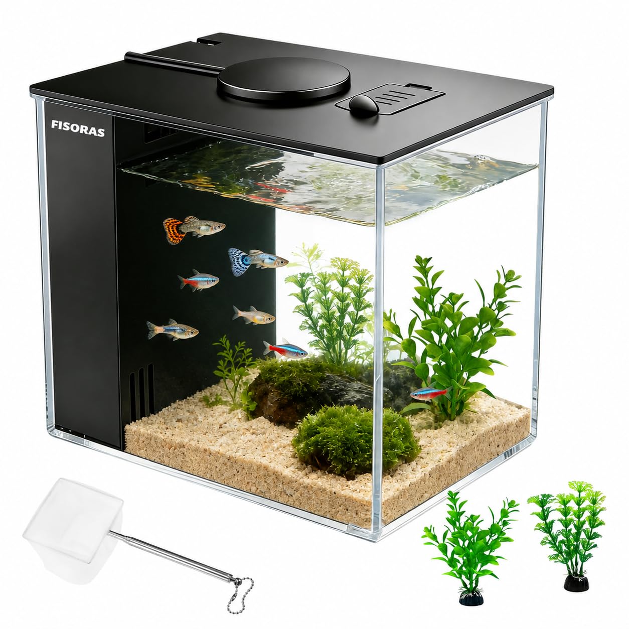 FISORAS 1Gal (3.7L) Small Aquarium Kit with Water Filter Pump and LED Light | Id