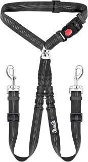 SlowTon Double Dog Seat Belt, New Pet Double Car Headrest Safety Belt No Requirement Tangled Dog Leash Elastic Connection Harness