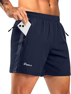 Pudolla Men's 5"/7" Athletic Running Shorts with 3 Zipper Pockets