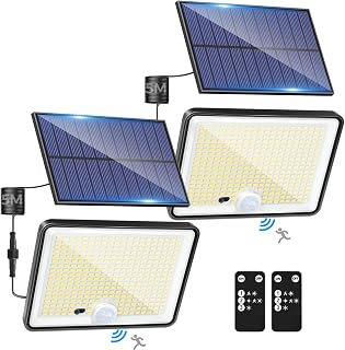 LOTMOS 2 Pack 342LED Solar Light Outdoor Garden Remote Control | Solar LED Spotlights Motion Sensor, IP65 Waterproof Solar Lamp, 3 Modes Solar Lights Led Outdoor Garden, Garages