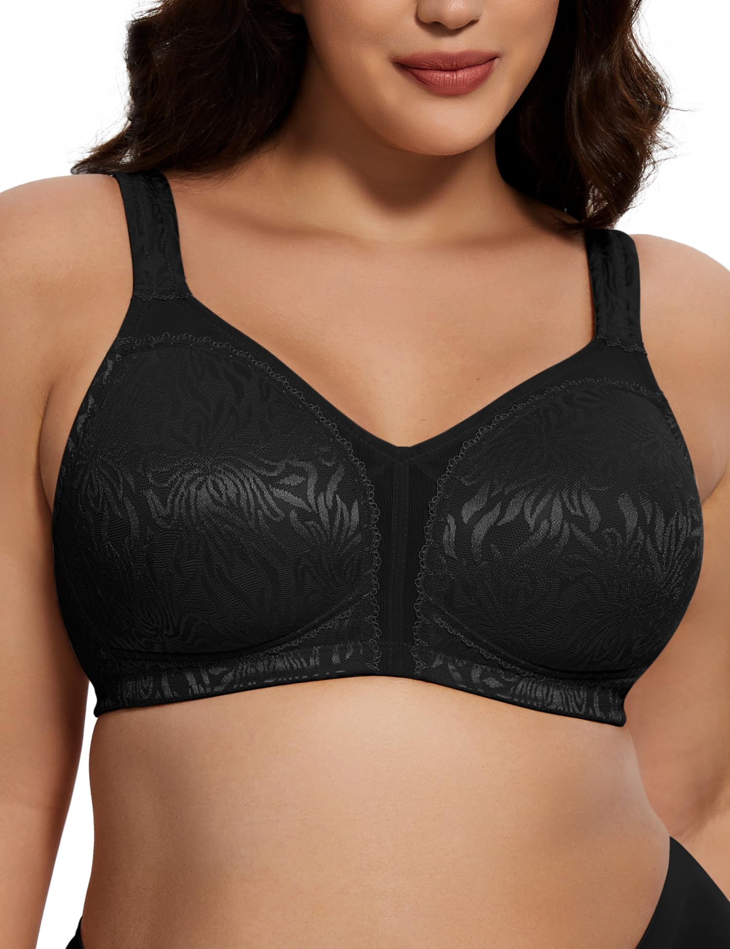 Deyllo Women's Full Coverage Plus Size Comfort Minimizer Bra Wirefree Non Padded