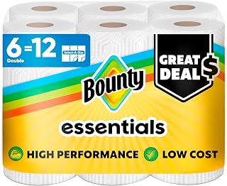 Bounty Essentials Select-A-Size Paper Towels, 6 Double Rolls, White, 108 Sheets Per Roll