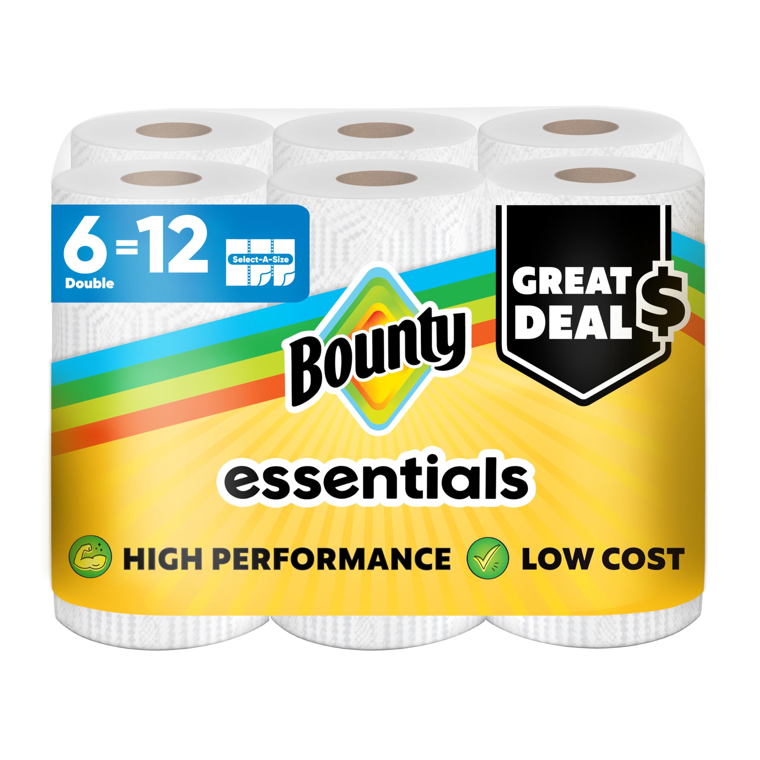 Bounty Essentials Select-A-Size Paper Towels, 6 Double Rolls, White, 108 Sheets 