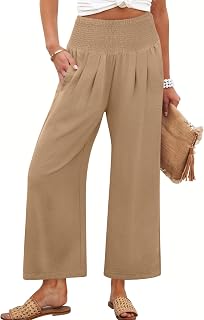 ANRABESS Womens Pants Wide Leg High Waisted Palazzo Pants Summer Flowy Beach Lounge Casual Trousers with Pockets