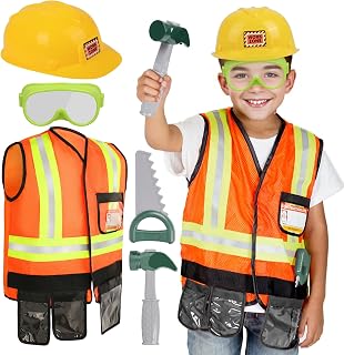 Liberry Kids Tool Set Pretend Toy for 3 4 5 Years Old with Costume | Breathable Fabric, Durable Helmet, Smooth Edges, Construction Worker Role Play, Halloween Birthday Gift for Boys Girls