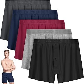 IGOLUMON Mens Bamboo Rayon Boxer Briefs - Pack of 5 - Classic Relaxed Fit with Button