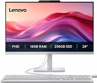 Lenovo IdeaCentre 24“ FHD All-in-One, 16GB RAM, 256GB SSD, Intel 4-Core | Office 365 for The Web, Keyboard and Mouse Included, Windows 11, Everyday Tasks Desktop