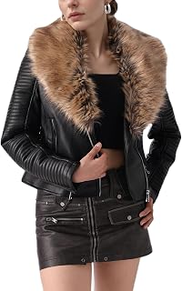 Bellivera Women's Faux Leather Trench Coat Fleece Lined Mid Length Jacket with Detachable Fur Collar